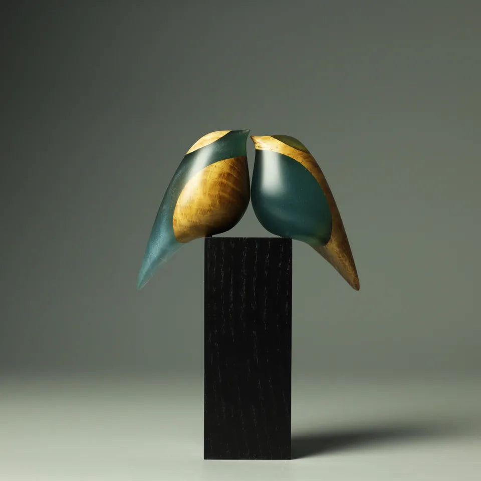 Blue Love Bird Duo Sculpture on Dark Stand 133