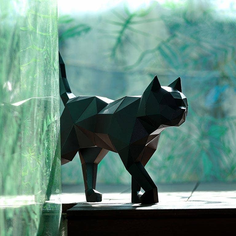 3D Paper Art Black Cat Model