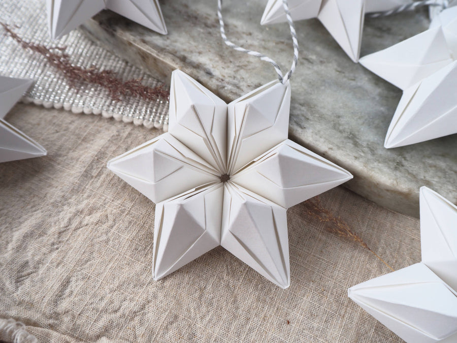 White Hexagram Origami Paper Star Decoration