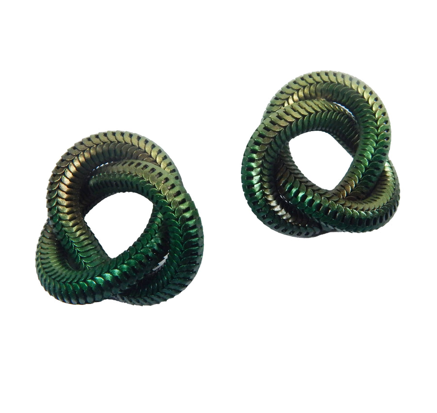 Green Classic Snake Love Knot Earrings.
