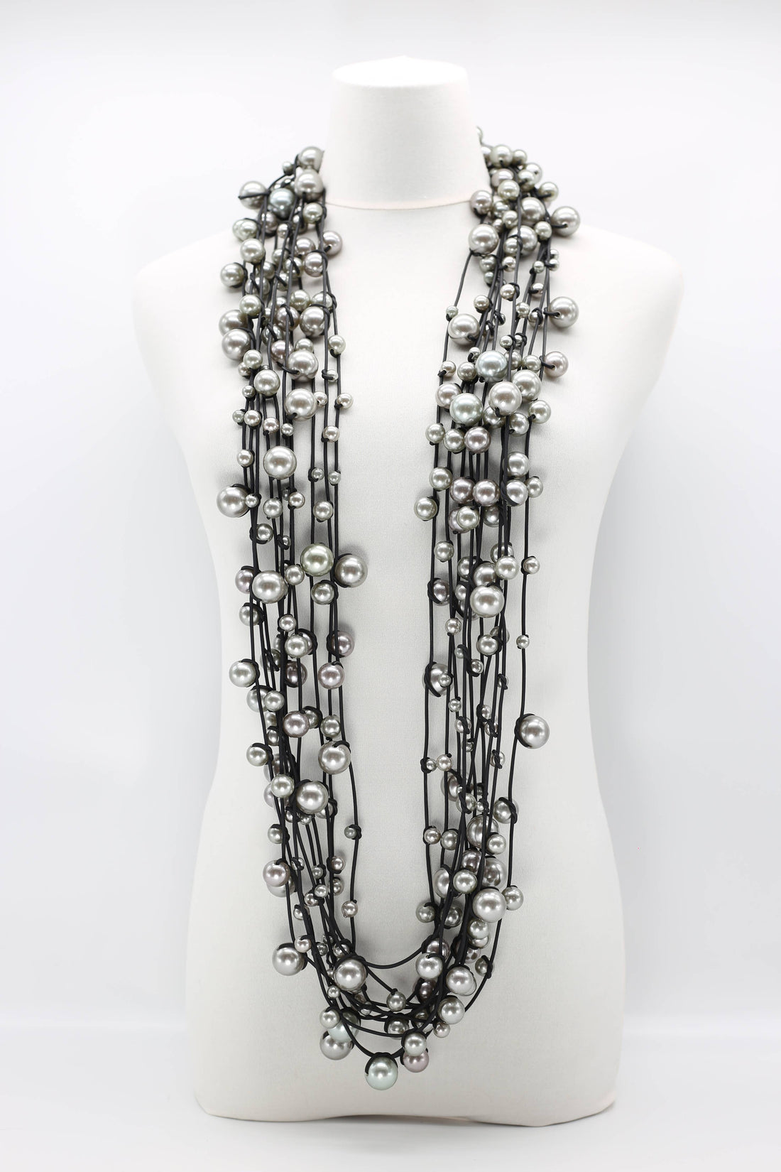Faux Pearls on Leatherette Necklace