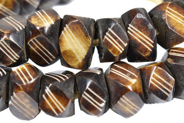 Polished Brown Carved Bone Beads 139043