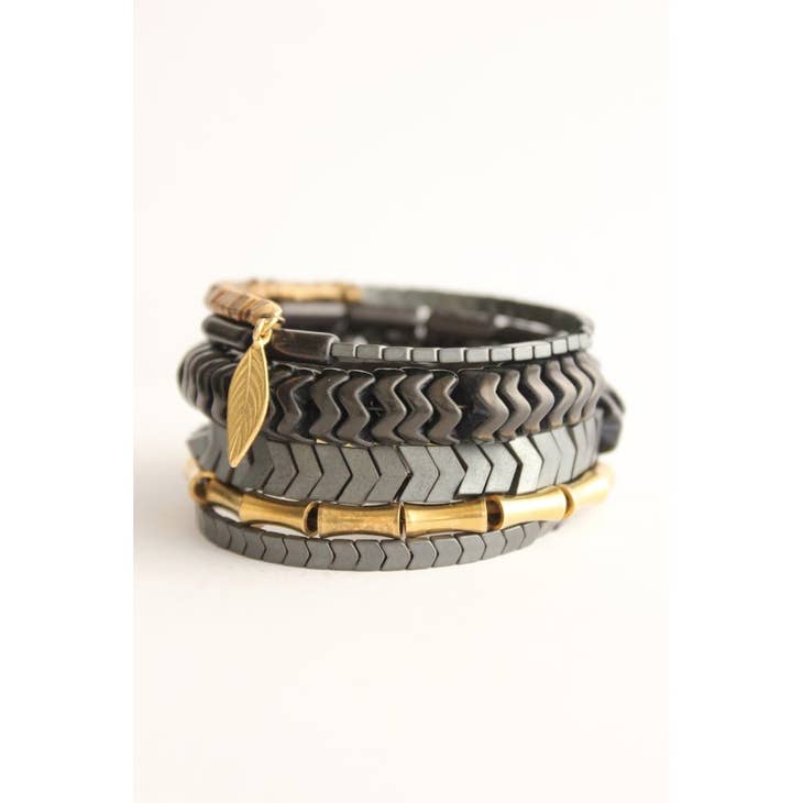 Black Stone & Hematite Wrap Bracelet