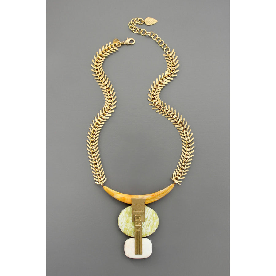 Yellow stones and brass collar necklace