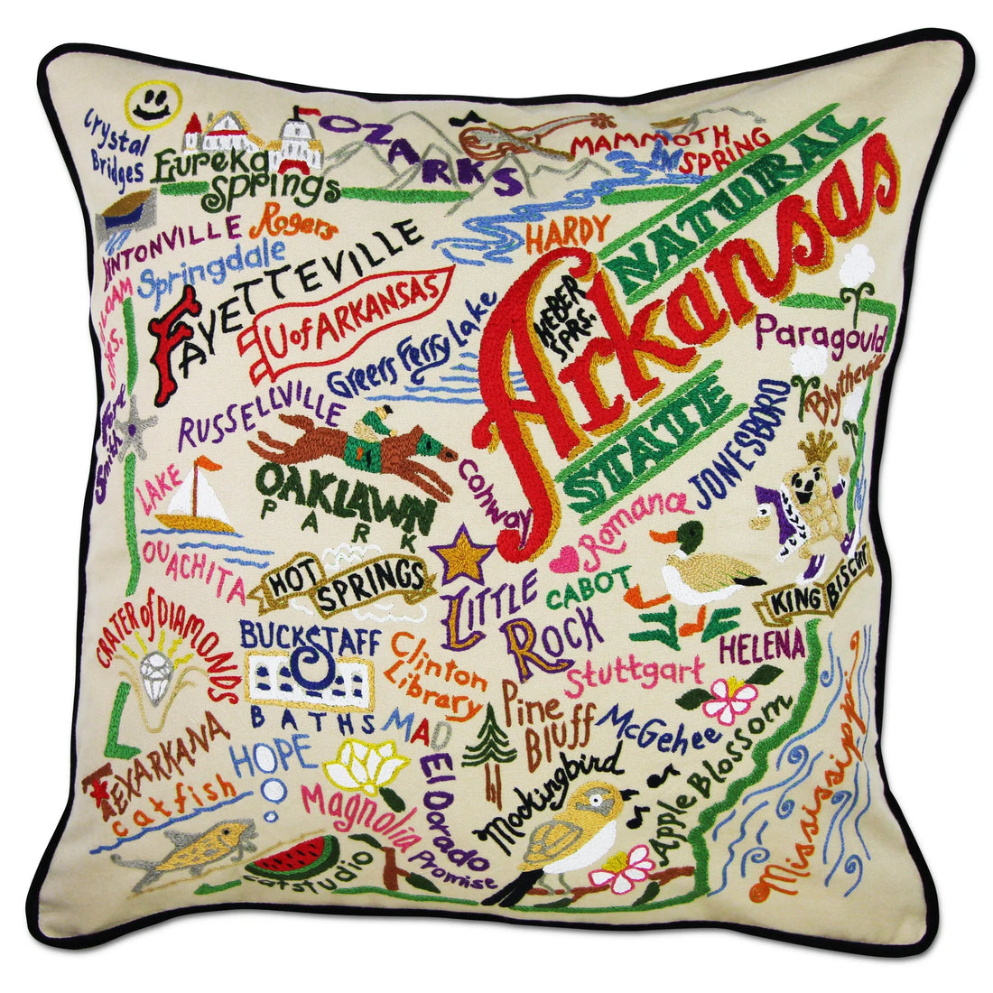 Arkansas Hand Embroidered Pillow