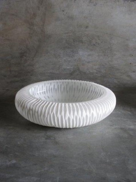 White Carved Sm. Low Bowl