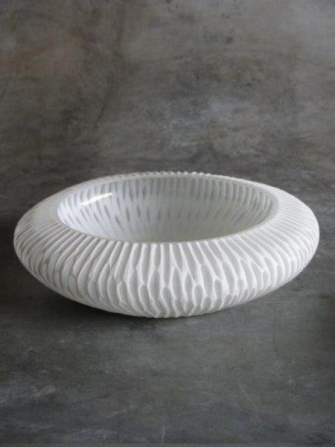 White Lg. Carved Low Bowl